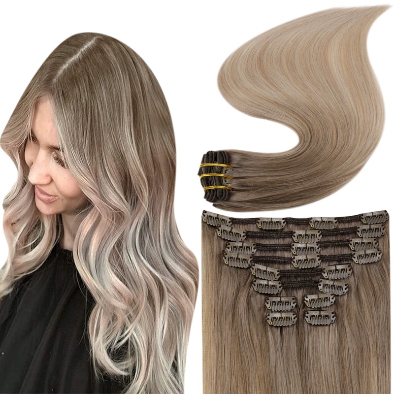 Gorgeous Balayage Clip-In Hair Extensions Remy Human Hair (#8/60/18) | Leading Vendor