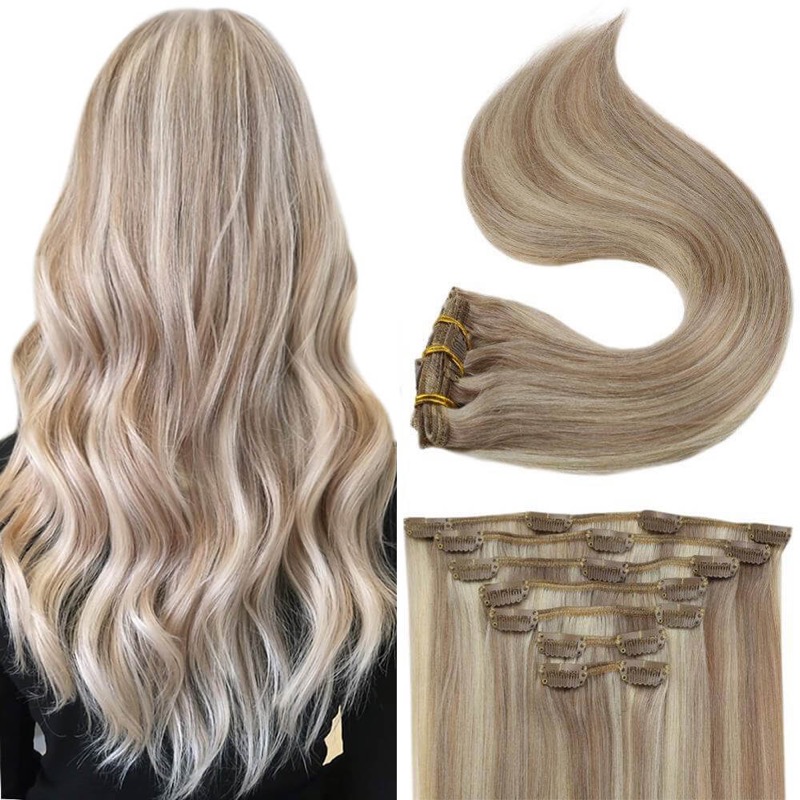 Hair Supplier Clip-in Extensions Virgin Human Hair Highlights #P18/613