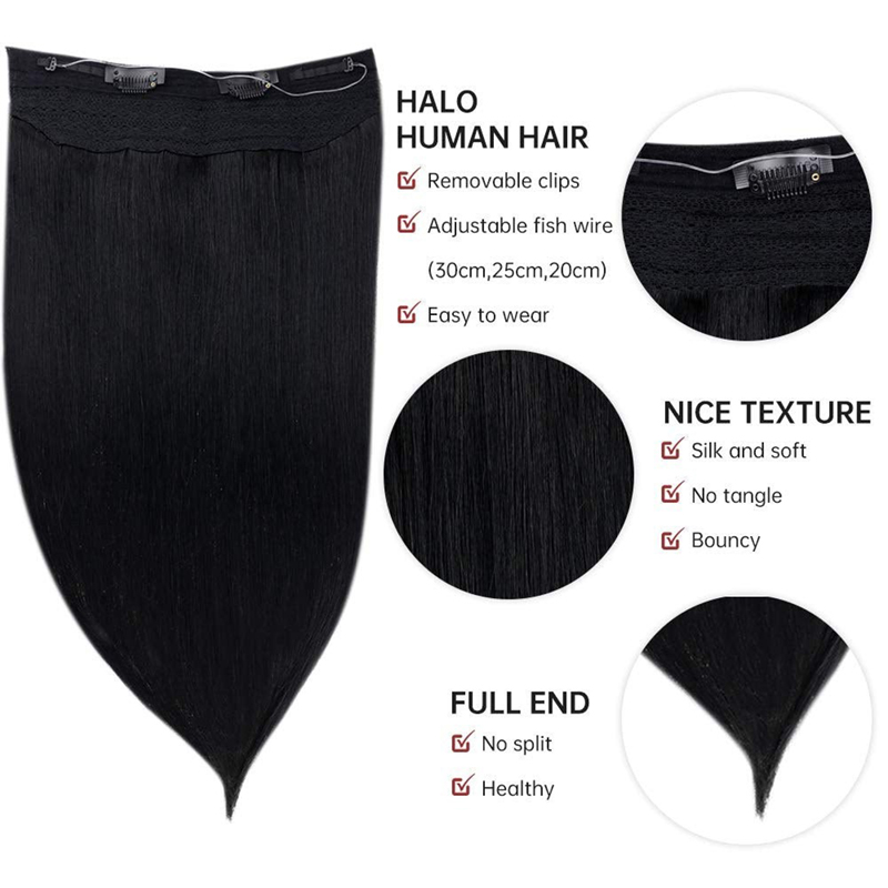 Halo Human Hair Extension 100g Jet Black #1 Halo Hair Wholesale Factory