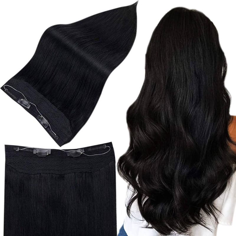 Halo Human Hair Extension 100g Jet Black #1 Halo Hair Wholesale Factory