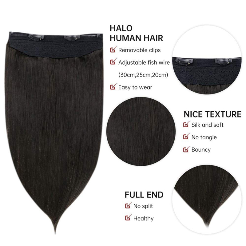China Haarlieferant Halo-Haarverlängerung Großhandel 100g Off Black #1B Unsichtbare Halo-Haare
