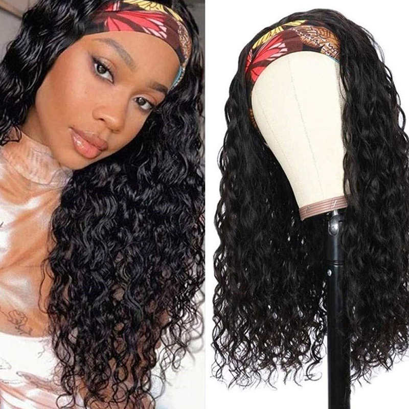 Headband Wig Human Hair Water Wave Glueless None Lace Wigs With Baby Hair

