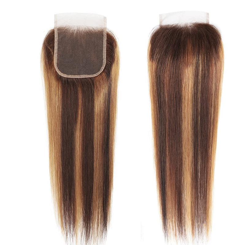 Highlight 4x4 Lace Closure Human Hair P4/27 Brown Blonde Lace Closure