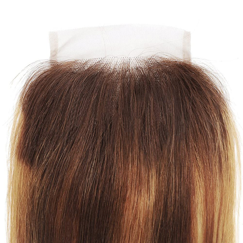 Highlight 4x4 Kant Sluiting Menselijk Haar P4/27 Bruin Blond Kant Sluiting