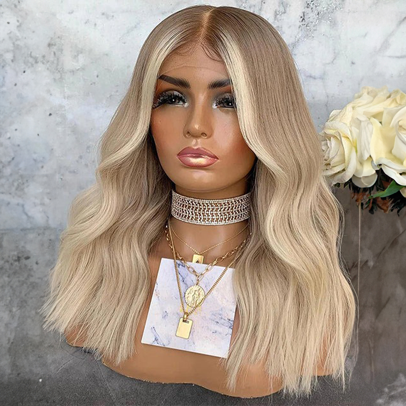 Highlight Ash Blonde Wavy 13x4 Lace Wig Glueless Front Lace Human Hair Wig