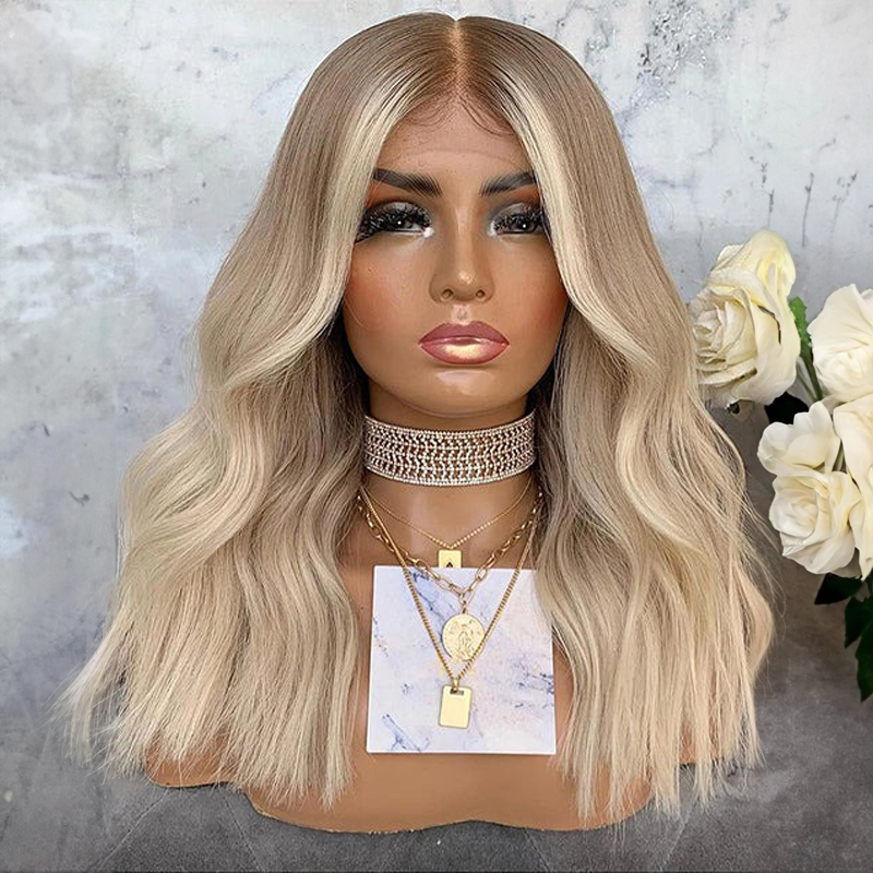 Perruque en dentelle ondulée blonde cendrée 13x4 sans colle en cheveux humains en dentelle frontale