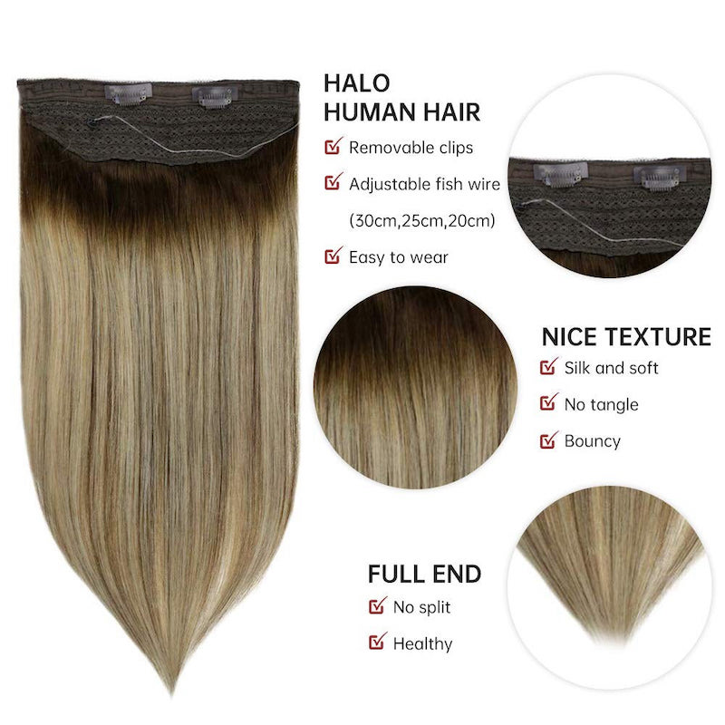 Wholesale Highlight Blonde Halo Hair Extensions Brown Fish Wire Extensions #4/24/4