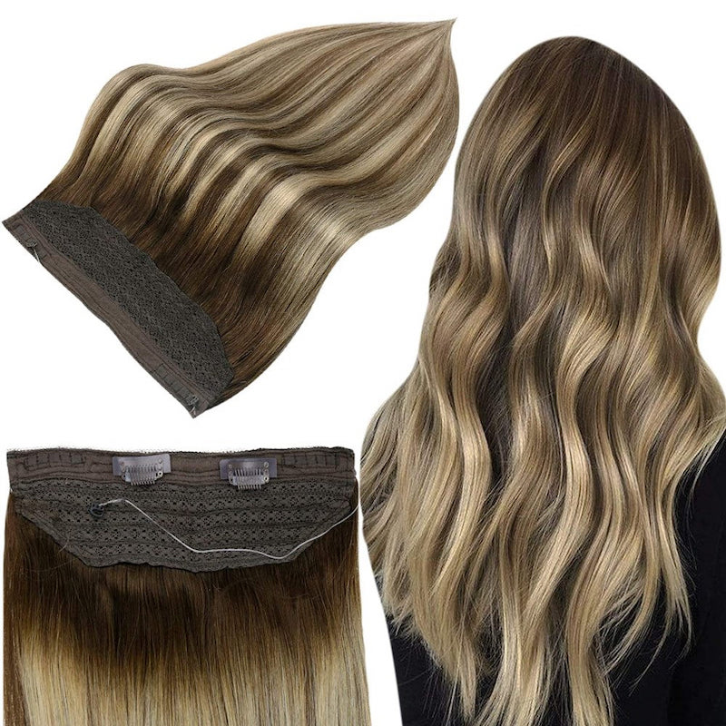 Wholesale Highlight Blonde Halo Hair Extensions Brown Fish Wire Extensions #4/24/4