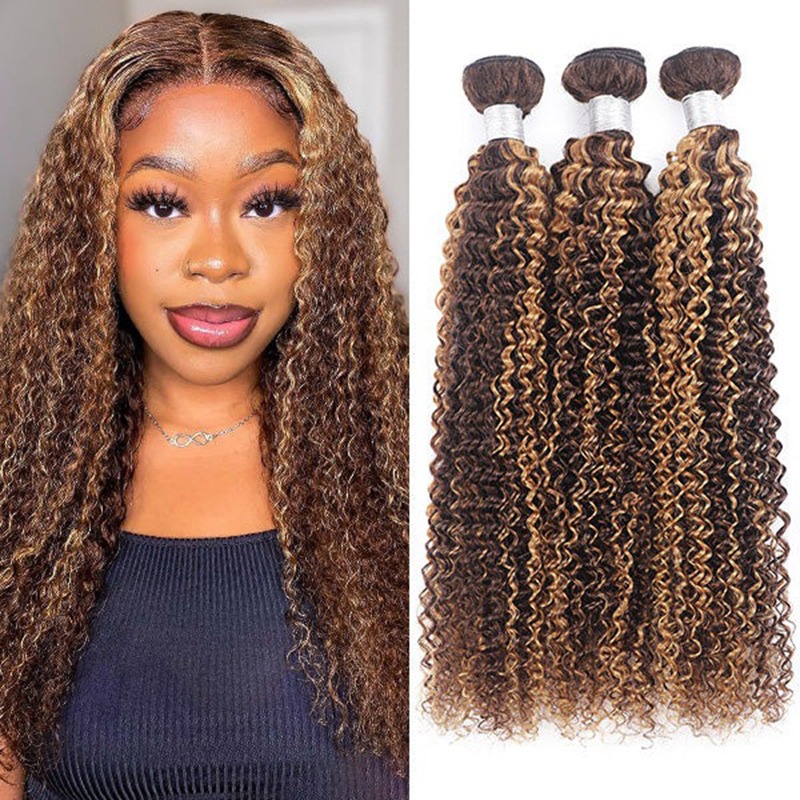 Bundles de cheveux bouclés Kinky avec reflets Balayage, directement de l'usine de cheveux humains