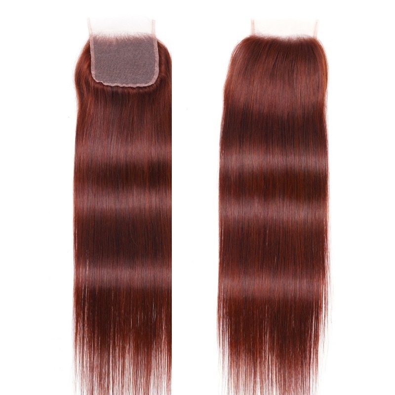 Human Hair Factory Reddish Brown Straight 4x4 Lace Closure Free Part