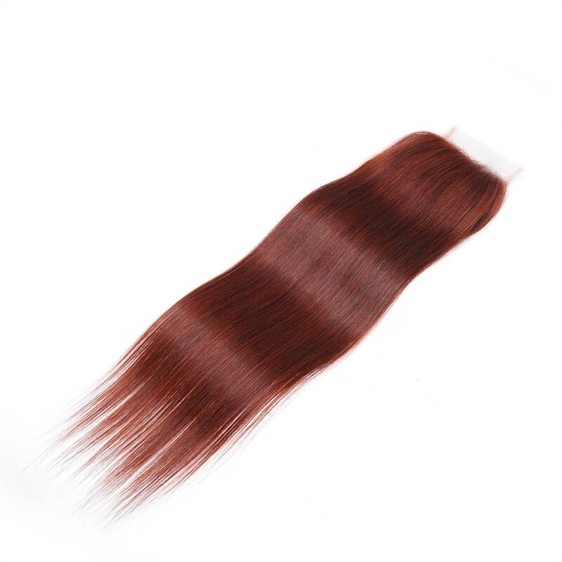 Human Hair Factory Reddish Brown Straight 4x4 Lace Closure Free Part