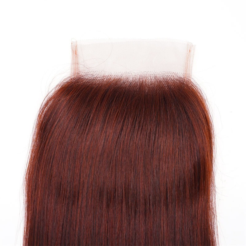 Human Hair Factory Reddish Brown Straight 4x4 Lace Closure Free Part