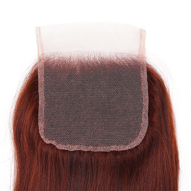 Human Hair Factory Reddish Brown Straight 4x4 Lace Closure Free Part