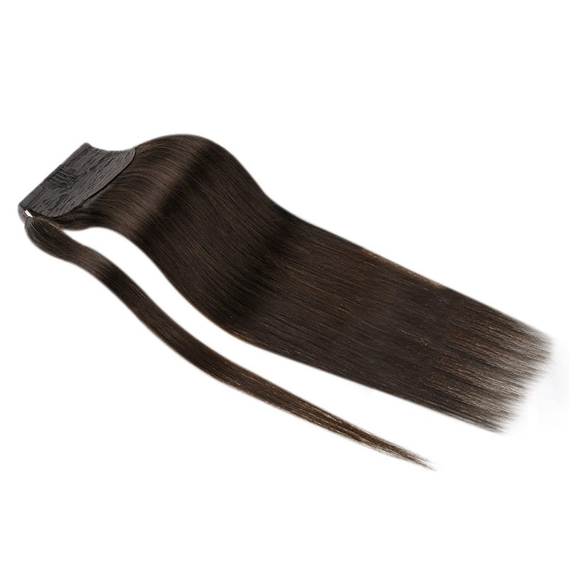 Usine de cheveux humains Extensions de queue de cheval à clipser Wrap Around 100G #2 Brun le plus foncé