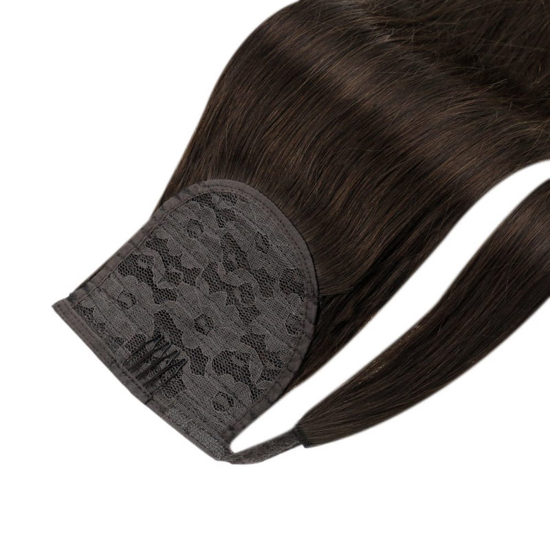 Usine de cheveux humains Extensions de queue de cheval à clipser Wrap Around 100G #2 Brun le plus foncé