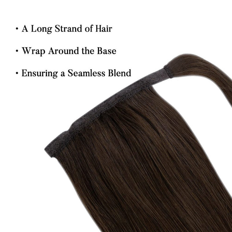 Usine de cheveux humains Extensions de queue de cheval à clipser Wrap Around 100G #2 Brun le plus foncé