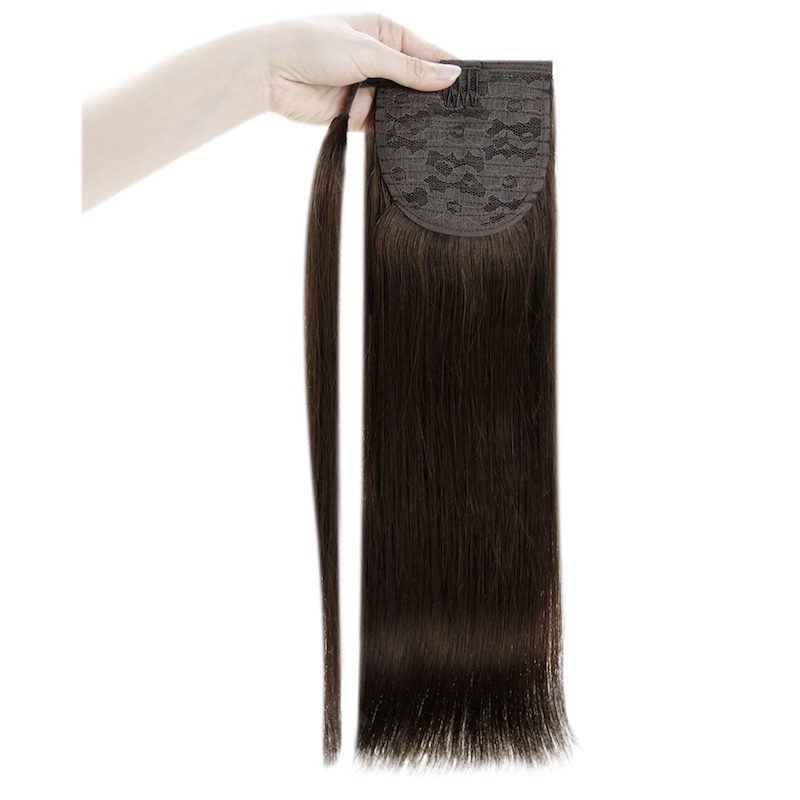 Usine de cheveux humains Extensions de queue de cheval à clipser Wrap Around 100G #2 Brun le plus foncé