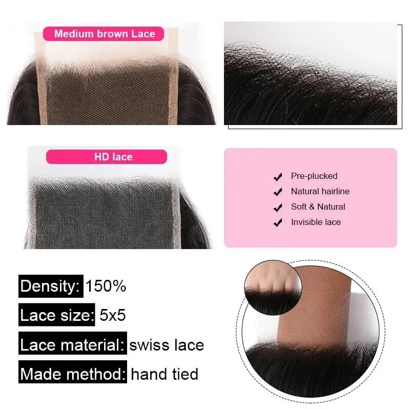 Human Hair Vendor for Wholesale Skin Melt HD 5x5 Lace Closure Curly Hairpieces