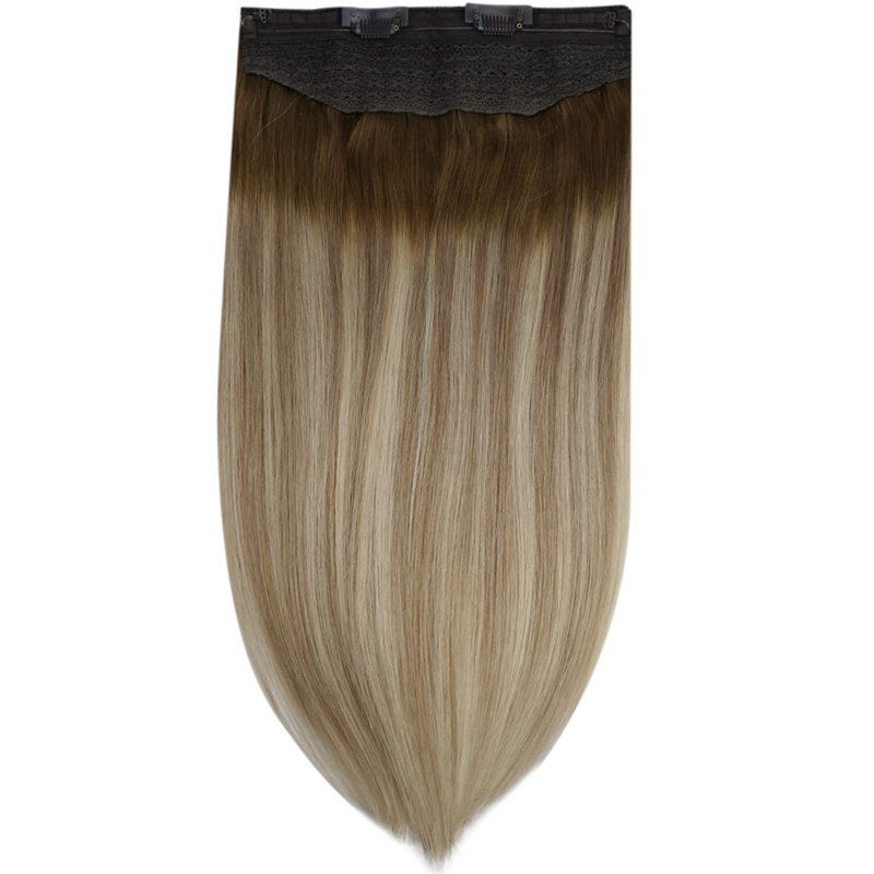 Invisible Wire Hair Extensions Human Hair Ombre Brown And Blonde 100g
