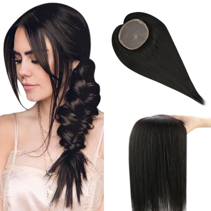 Lace Human Hair Wig Toppers For Women Hair Loss #1B Off Black