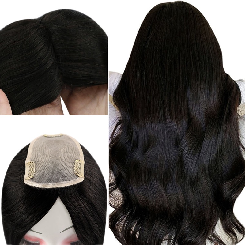 Lace Toppers 3x5 Inch Lace Base Hairpiece For Women Pure Color #1B Off Black