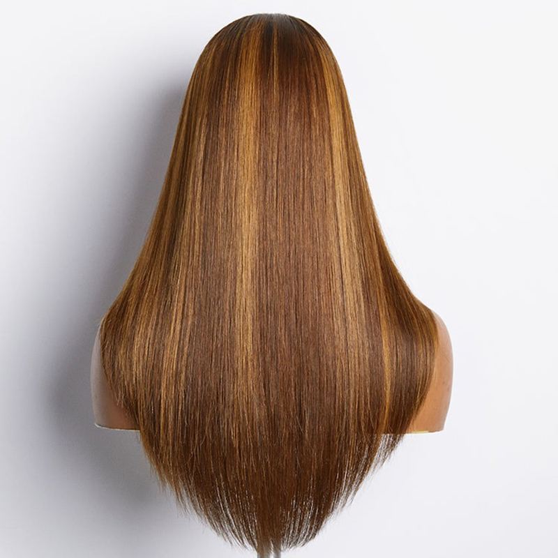 Wholesale Layered Cut Brown Mix Blonde Glueless 5x5 Closure Lace Wig Pre-plucked