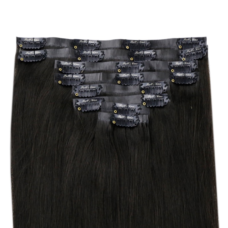 Off Black PU Clip-In Haarverlengingen Remy Menselijk Haar (#1B) | Top Leverancier