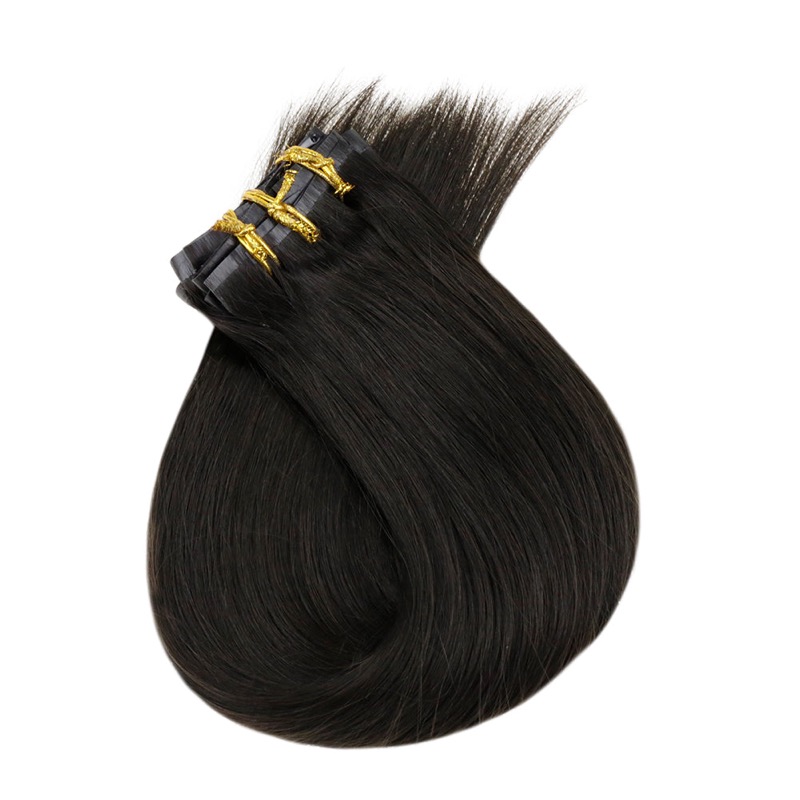 Off Black PU Clip-In Haarverlengingen Remy Menselijk Haar (#1B) | Top Leverancier