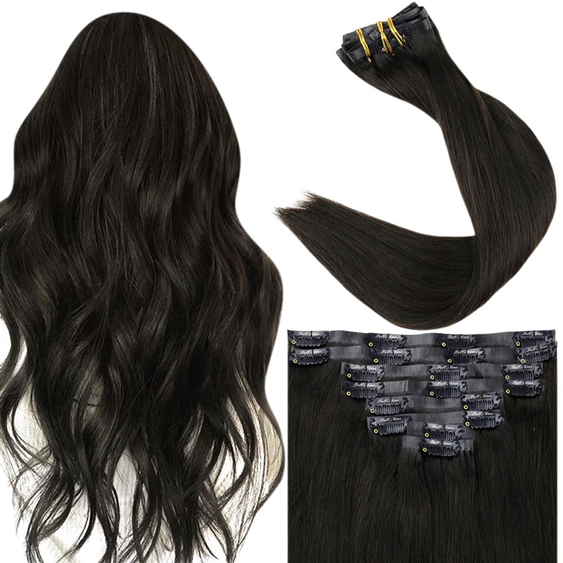 Off Black PU Clip-In Hair Extensions Remy Human Hair (#1B) | Top Supplier