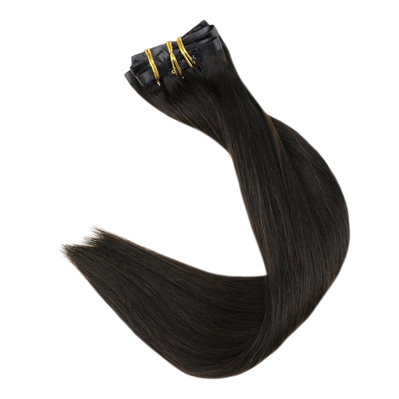 Off Black PU Clip-In Haarverlengingen Remy Menselijk Haar (#1B) | Top Leverancier