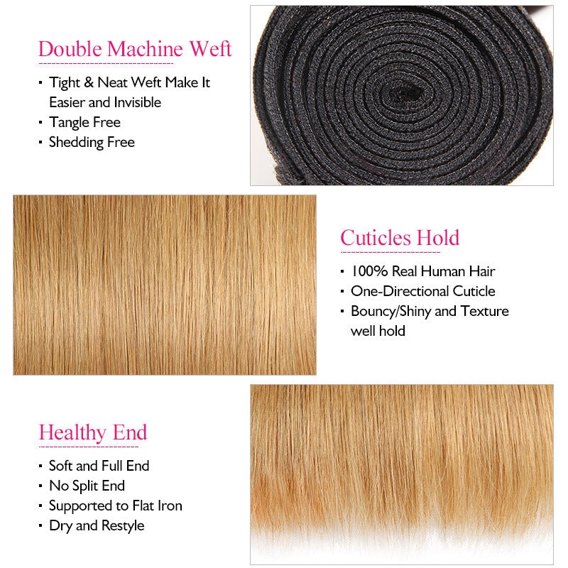 Factory Direct Ombre T1B/27 100% Virgin Human Hair Bundles Straight