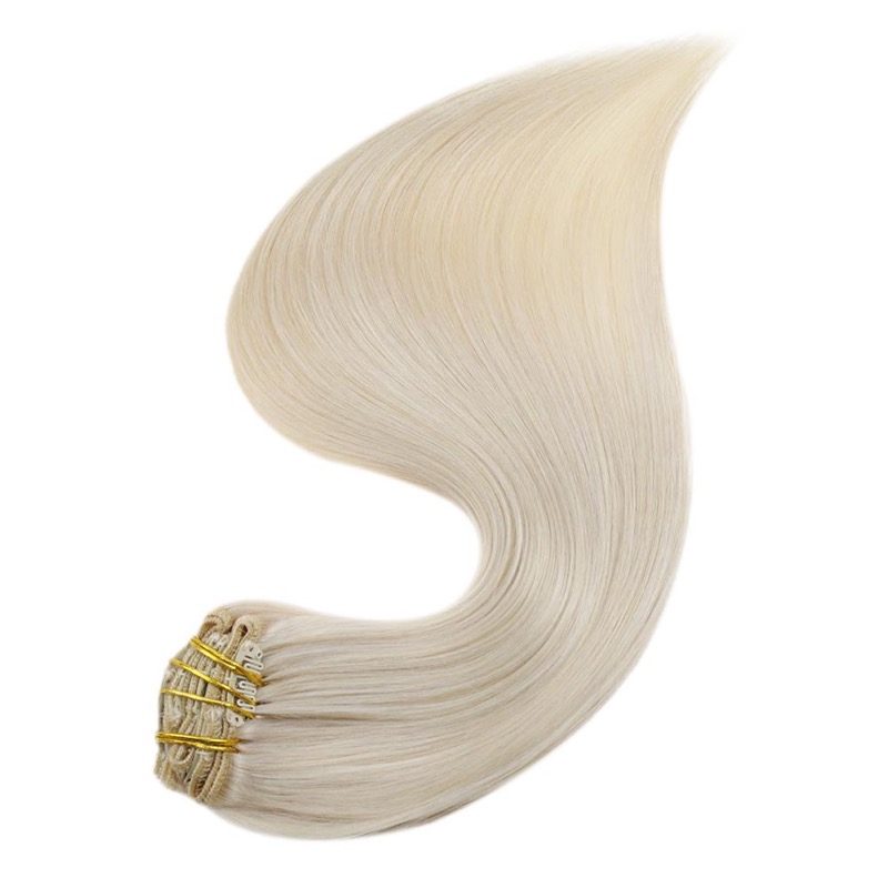 Extensions à clips en cheveux humains Remy Blond Platine #60 Près de moi Magasin de Cheveux