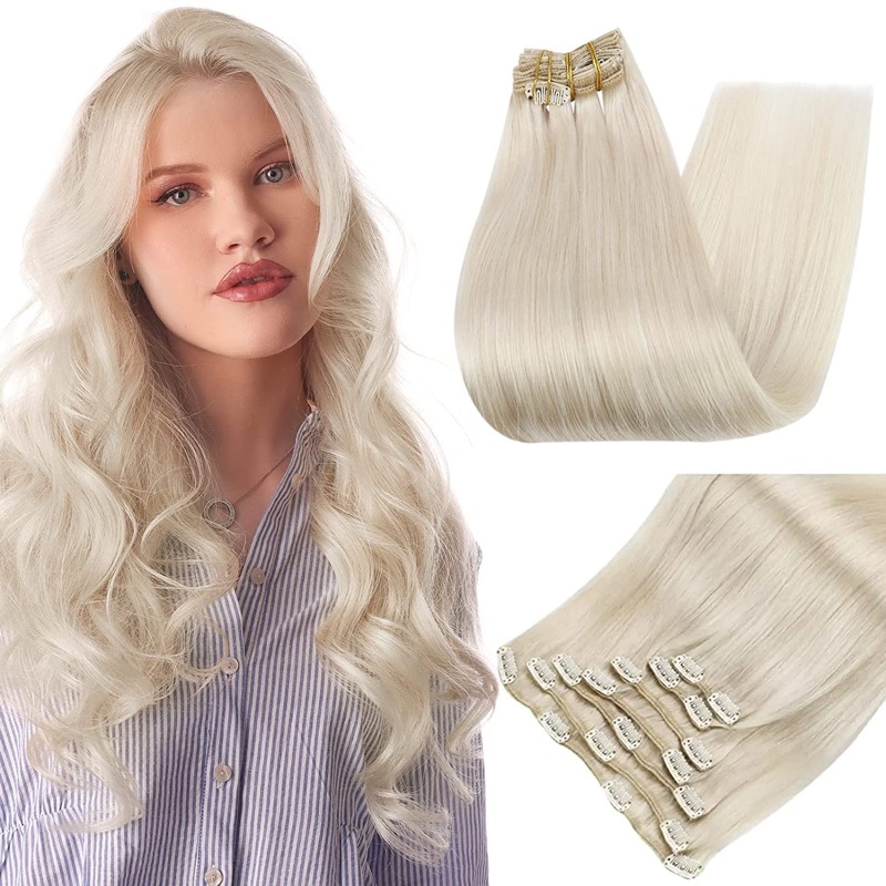 Platinum Blonde #60 Clip-In Extensions Remy Human Hair Near Me Hair Store