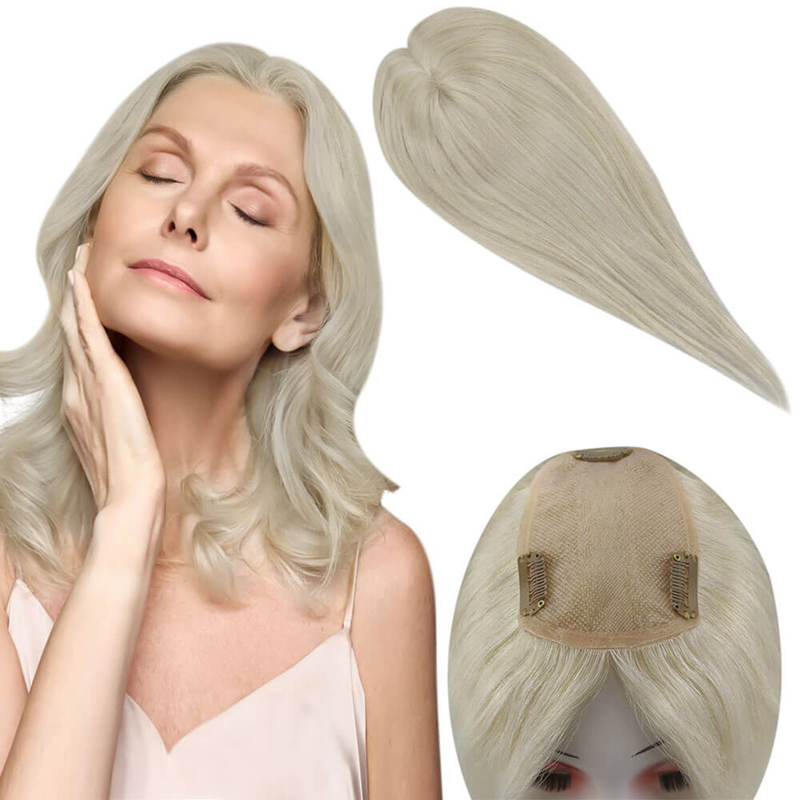 Platinum Blonde #60 Mono Human Hair Topper 3X5 Inch Hairpiece