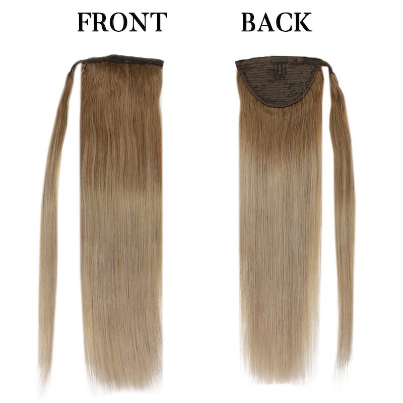 Ponytail Extension Human Hair Balayage Brown #10/14 100G Clip In Straight