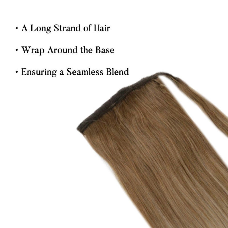 Ponytail Extension Human Hair Balayage Brown #10/14 100G Clip In Straight