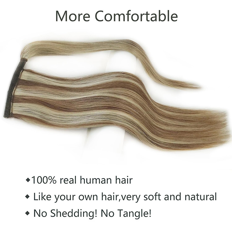 Ponytail Extension Human Hair Dark Brown and Bleach Blonde Hairpieces