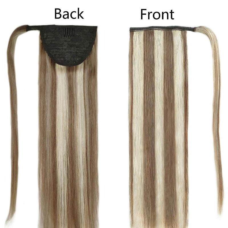 Ponytail Extension Human Hair Dark Brown and Bleach Blonde Hairpieces