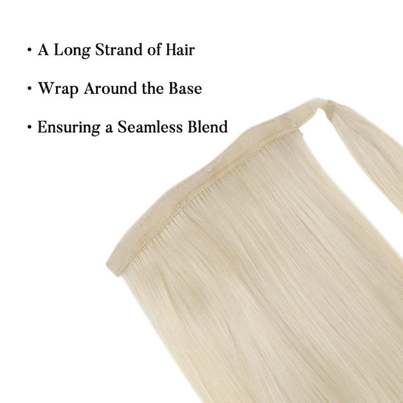 Ponytail Extension Human Hair Platinum Blonde #60 100g Clip In Extension