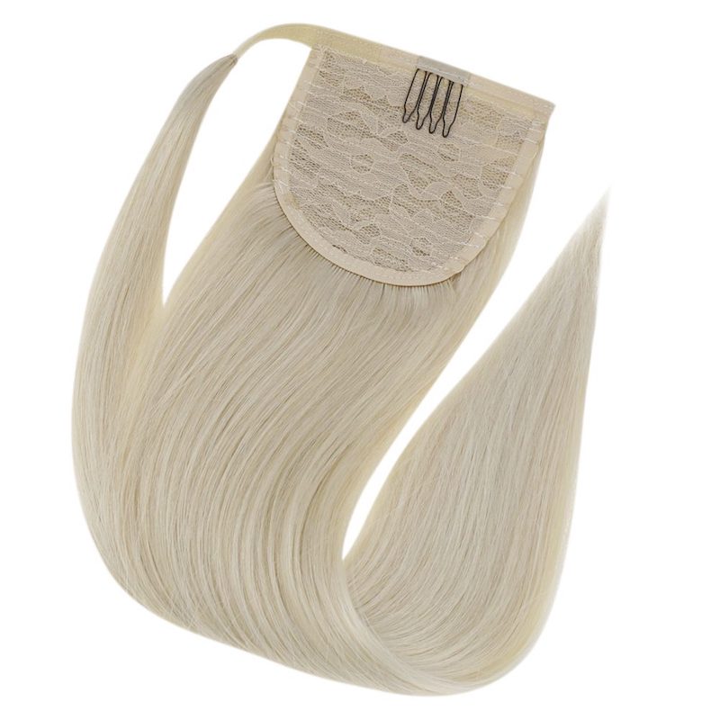 Ponytail Extension Human Hair Platinum Blonde #60 100g Clip In Extension