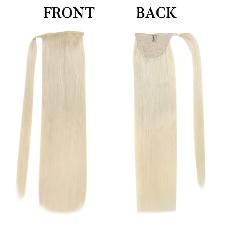 Ponytail Extension Human Hair Platinum Blonde #60 100g Clip In Extension