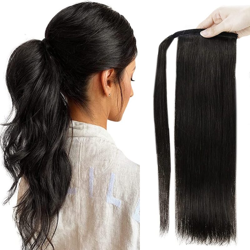 Wholesale Human Hair Ponytail Extension Clip in Hair Piece #1B Natural Black