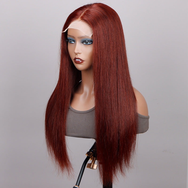 Reddish Brown Ultra Silky Straight 5x5 HD Lace Closure Wigs Mid Part Wig