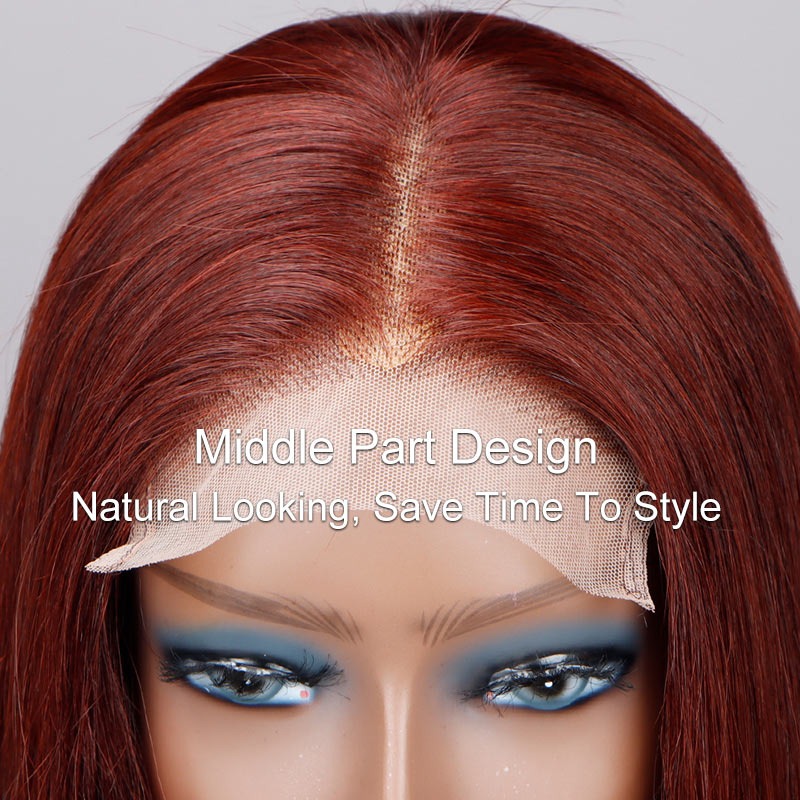 Reddish Brown Ultra Silky Straight 5x5 HD Lace Closure Wigs Mid Part Wig