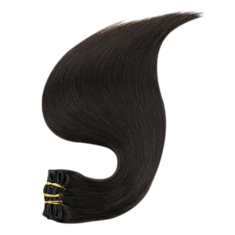 Remy Human Hair Off Black #1B Clip-In Extensions China Best Hair Vendor