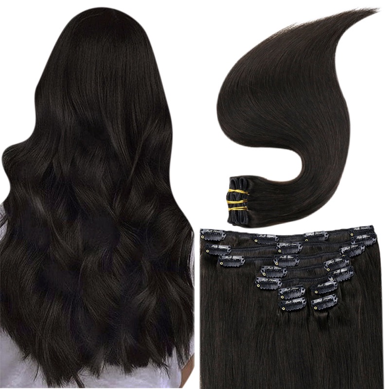 Remy Human Hair Off Black #1B Clip-In Extensions China Best Hair Vendor