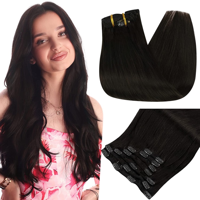 Remy Human Hair Off Black #1B Clip-In Extensions China Best Hair Vendor