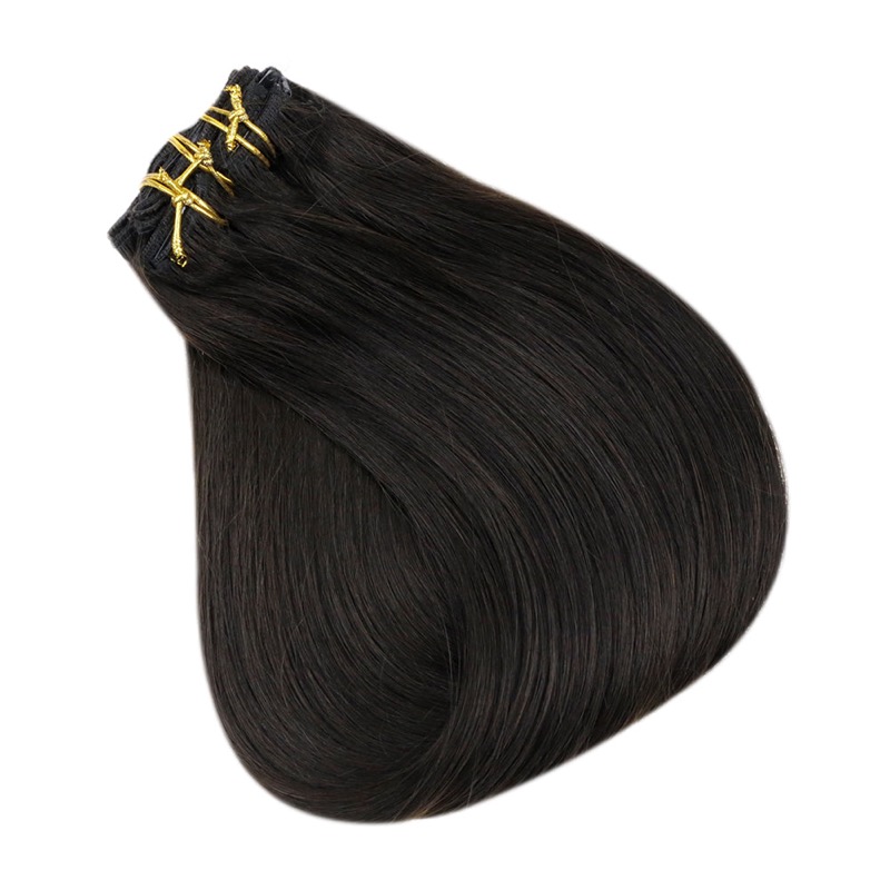 Remy Human Hair Off Black #1B Clip-In Extensions China Best Hair Vendor