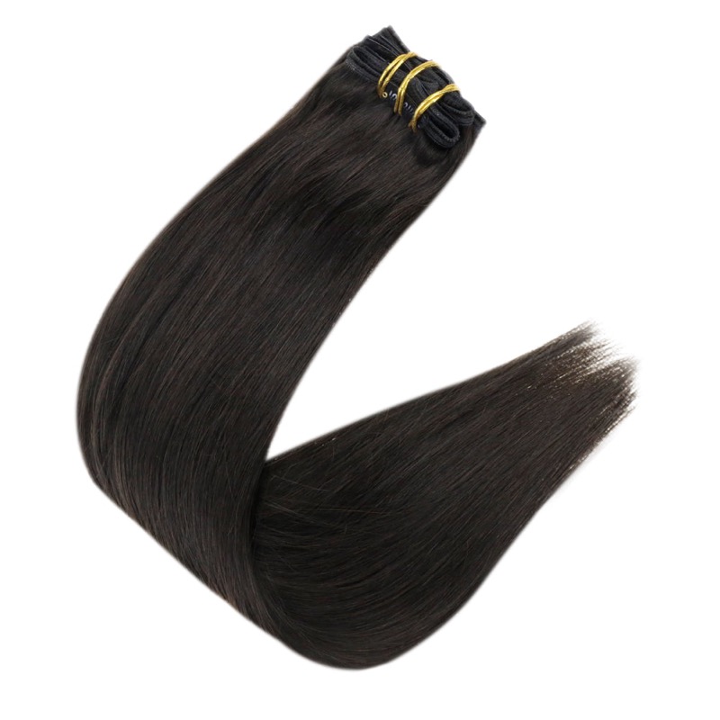 Remy Human Hair Off Black #1B Clip-In Extensions China Best Hair Vendor