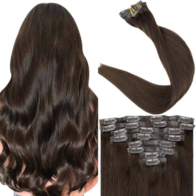 Seamless Darkest Brown PU Clip-In Hair Extensions Remy Human Hair (#2) | Hair Store